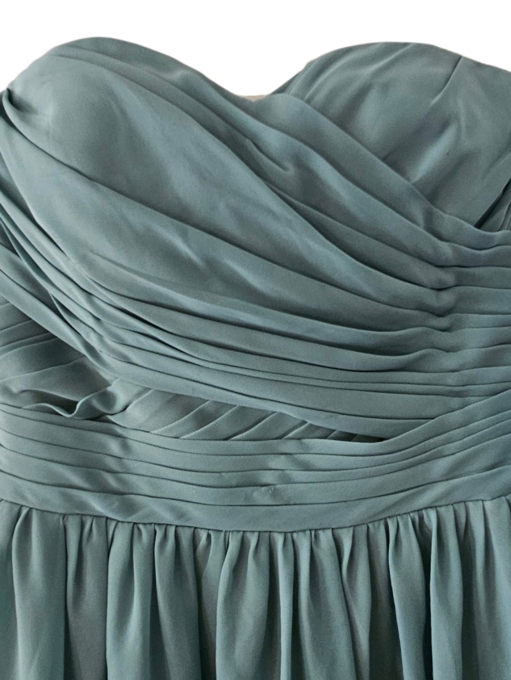 Strapless Ruched Chiffon Cocktail Dress in Sage Green - Picture 2 of 6